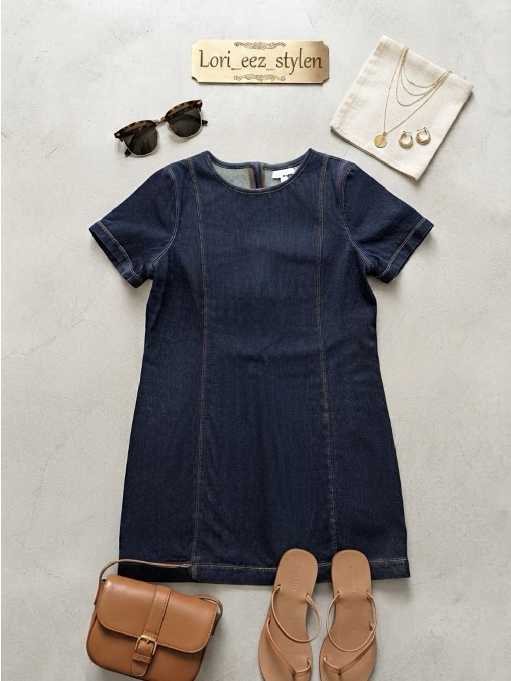 Old Navy Dark Blue Denim Short Sleeve Shift Dress